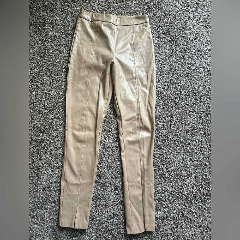 Beige Faux Leather Leggings - Sleek Women's Pants